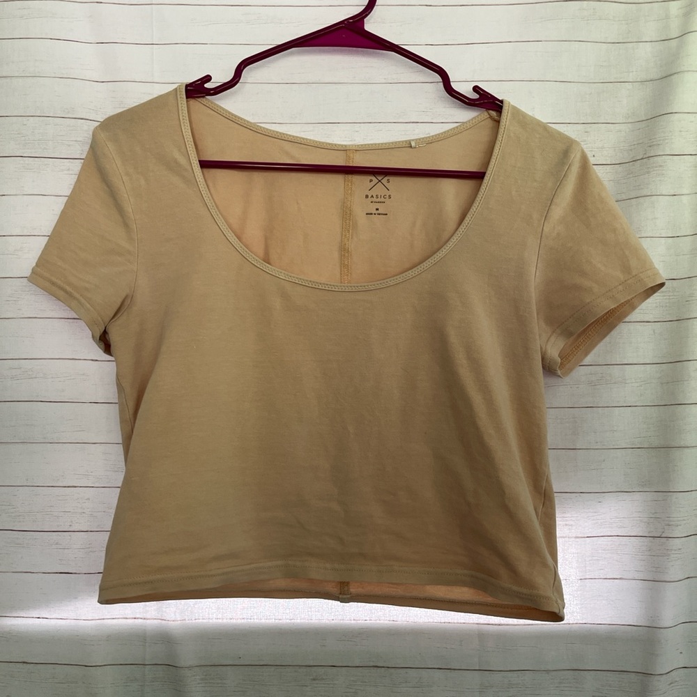 Pacsun Basica Tan Fitted Crop T-Shirt Short Sleeve